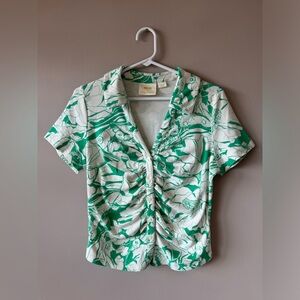 Maeve Ruched Green and White Floral Women's Top